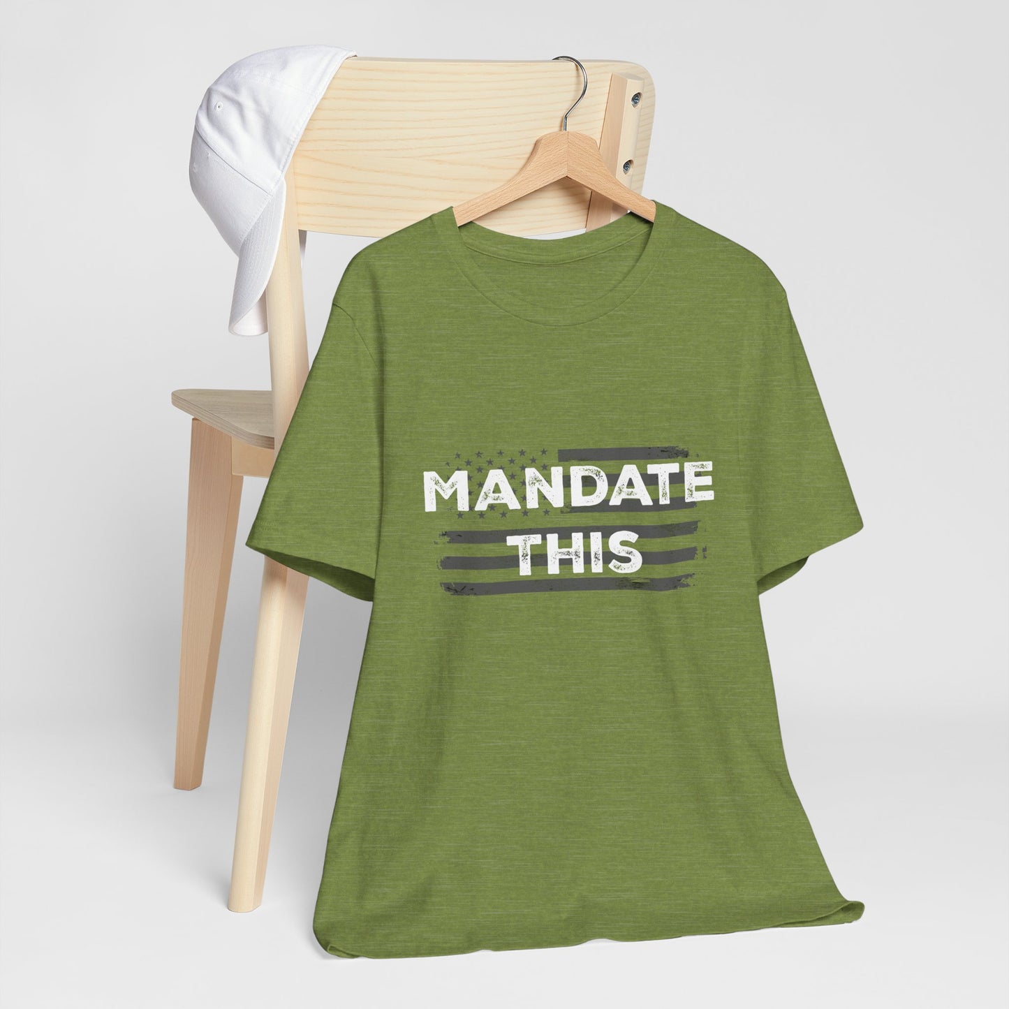 Distressed graphic tee with Mandate This slogan and USA flag illustration, anti-mandate shirt for liberty-minded individuals