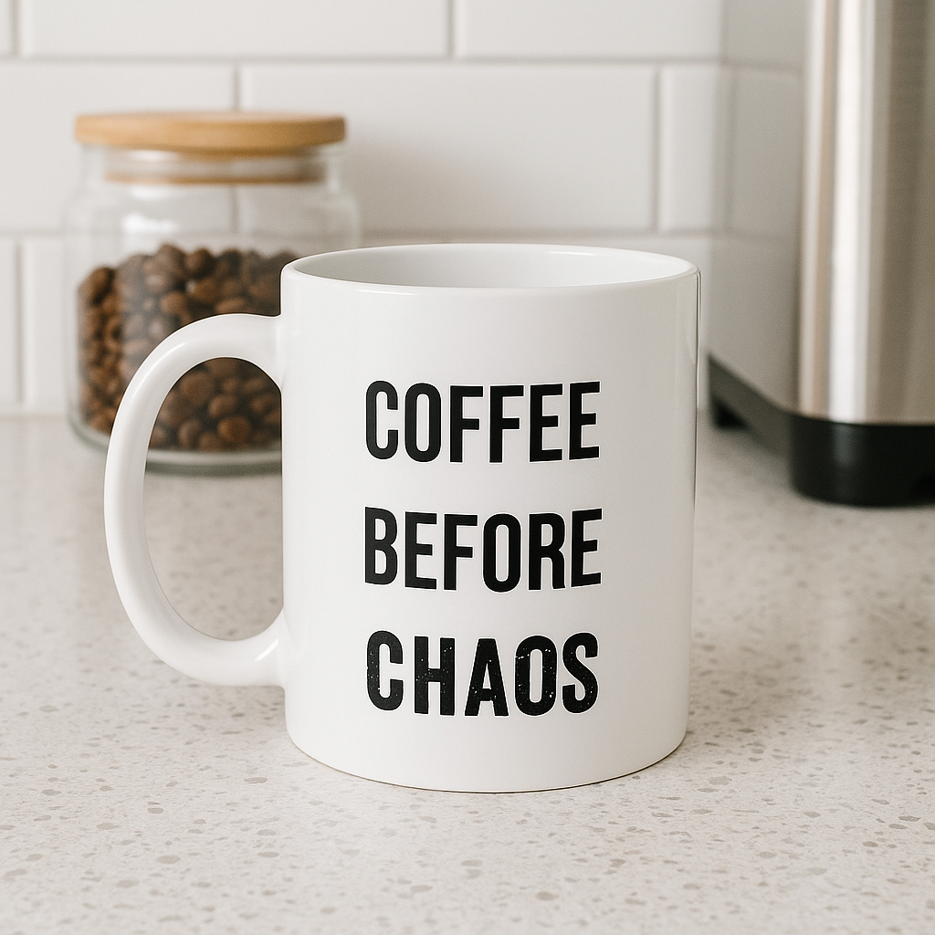 Coffee Before Chaos Mug – Funny Ceramic Gift for Caffeine Addicts
