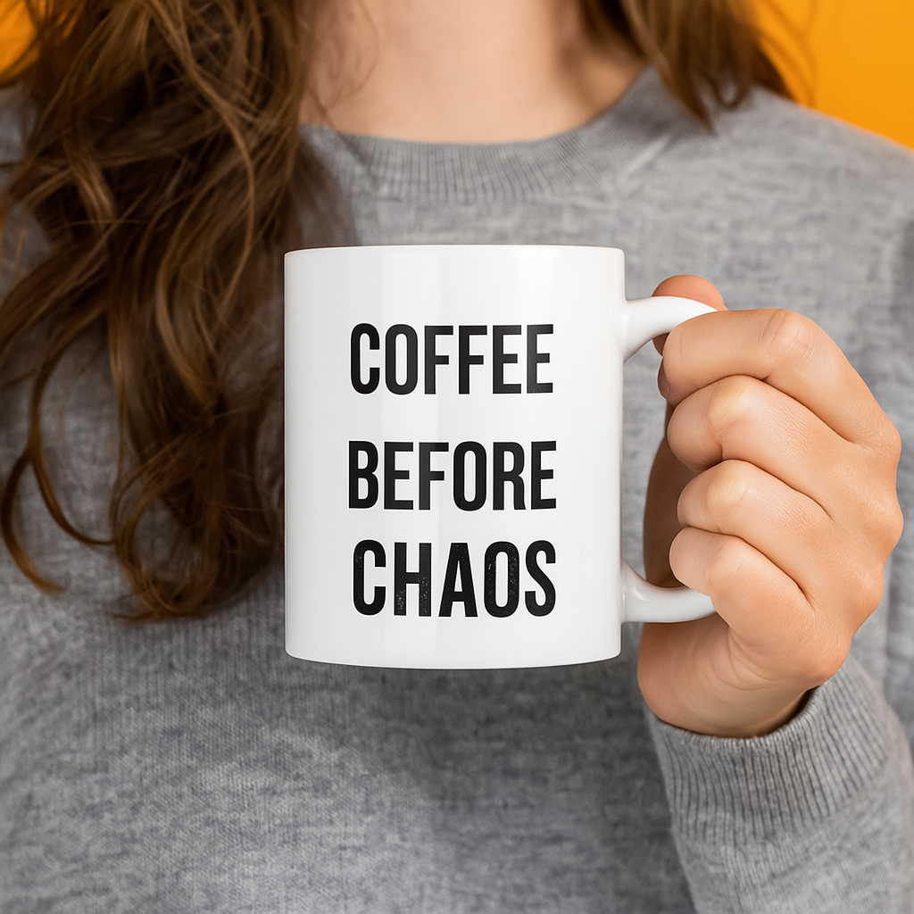 Coffee Before Chaos Mug – Funny Ceramic Gift for Caffeine Addicts