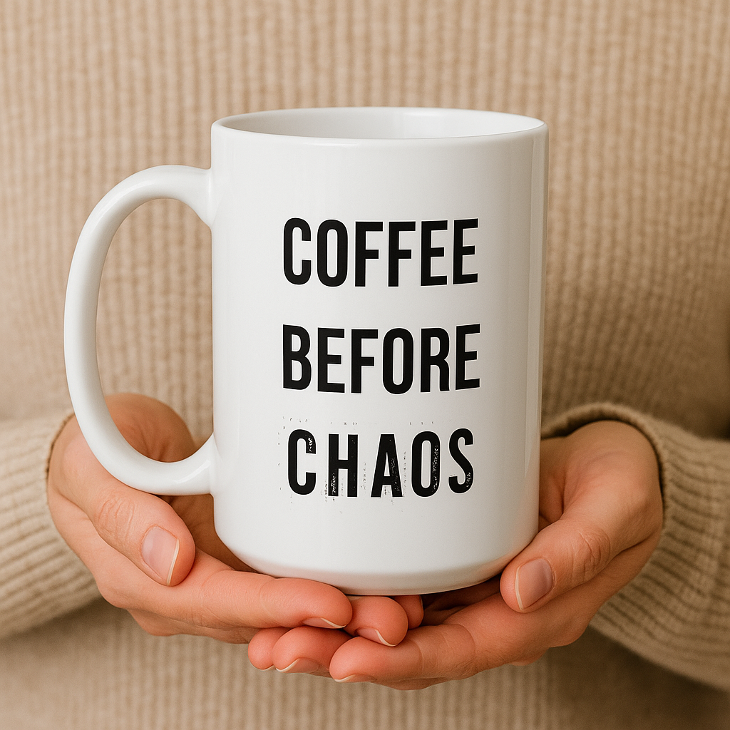 Coffee Before Chaos Mug – Funny Ceramic Gift for Caffeine Addicts