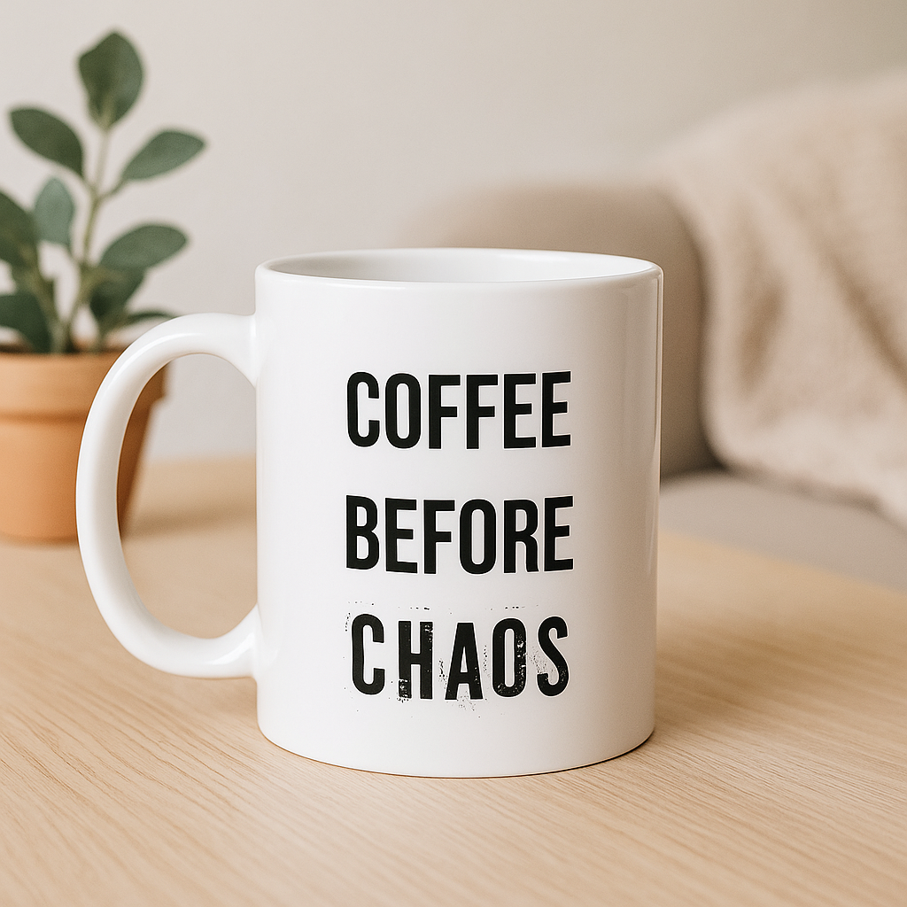 Coffee Before Chaos Mug – Funny Ceramic Gift for Caffeine Addicts