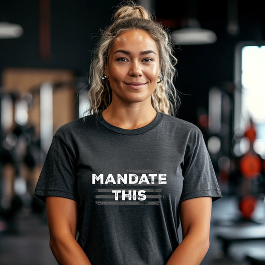 Distressed graphic tee with Mandate This slogan and USA flag illustration, anti-mandate shirt for liberty-minded individuals