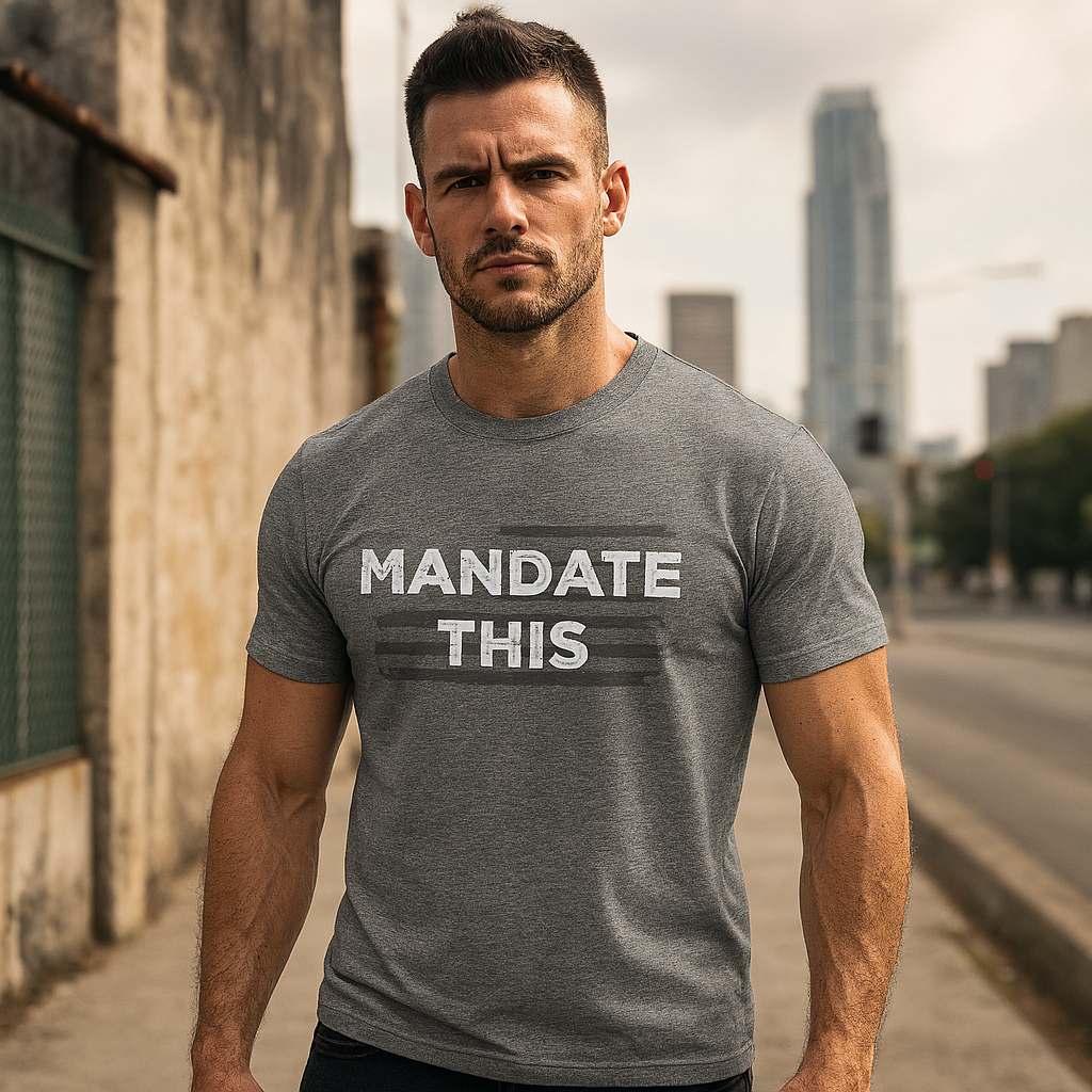 Distressed graphic tee with Mandate This slogan and USA flag illustration, anti-mandate shirt for liberty-minded individuals