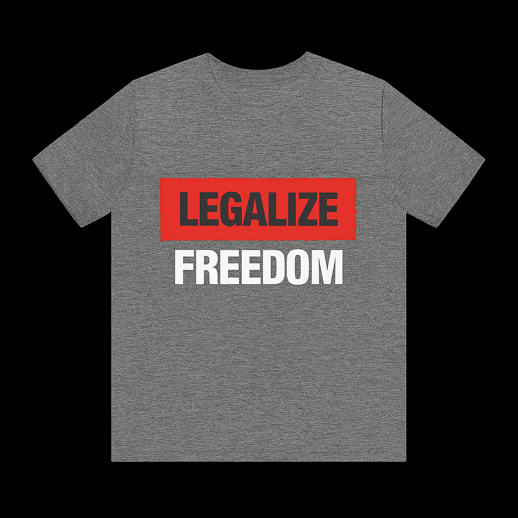 Bold anti-government t-shirt with Legalize Freedom message, libertarian graphic tee for freedom lovers and anti-establishment voices